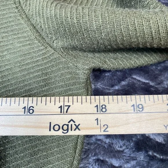J.Crew Olive Green Ruffle Neck Sweater Ribbed Knit pullover,womens size XS - Picture 8 of 9